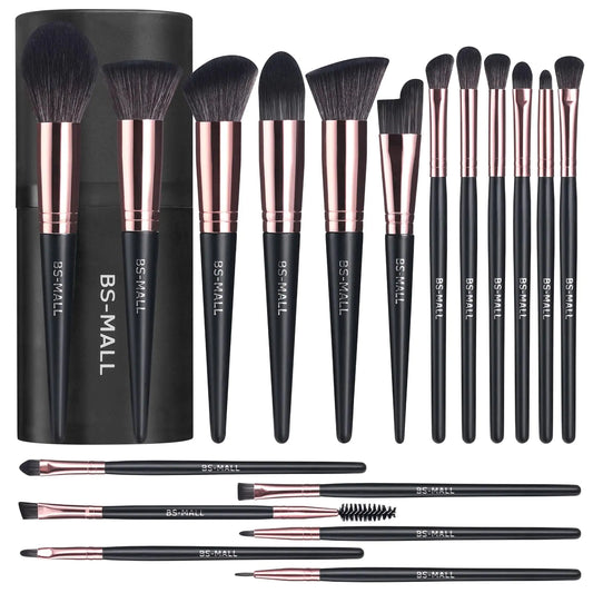 BS-MALL Makeup Brush Set 18 Pcs Premium Synthetic Foundation Powder Concealers Eye shadows Blush Makeup Brushes with black case G-Rose