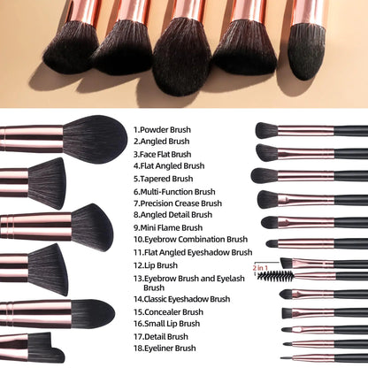 BS-MALL Makeup Brush Set 18 Pcs Premium Synthetic Foundation Powder Concealers Eye shadows Blush Makeup Brushes with black case G-Rose